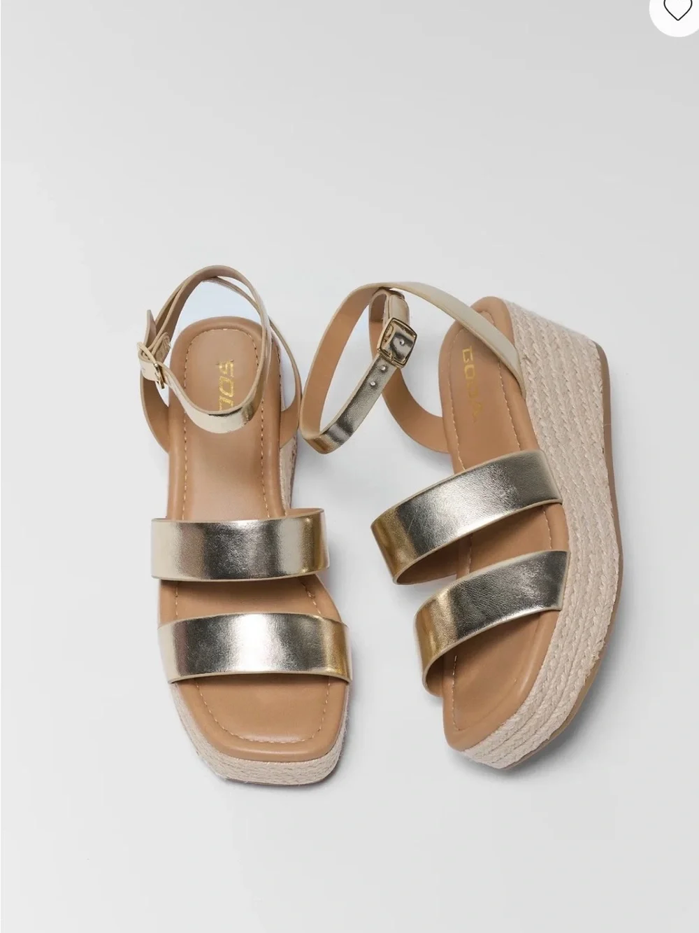 Gold Metallic Wedge Sandals -